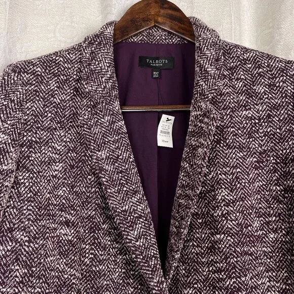 Talbots 18WP Woman Petite Melange Herringbone Blazer long-line jacket purple - Picture 3 of 11